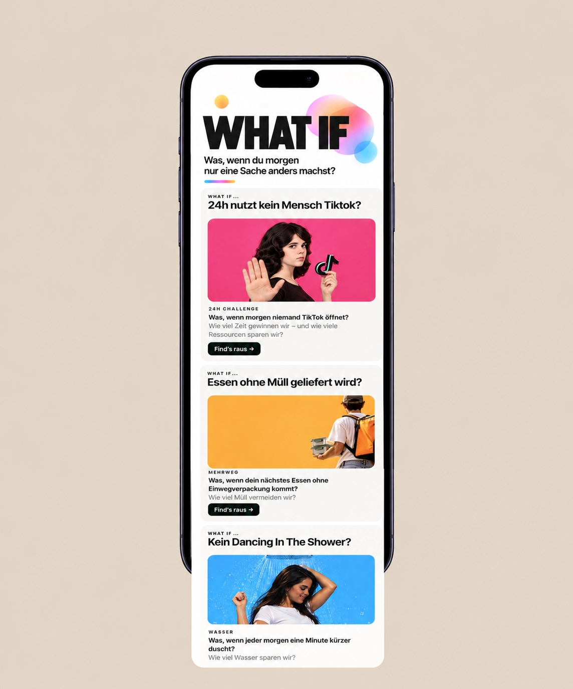 Kreatives digitales Lernformat WHAT IF auf einem Smartphone